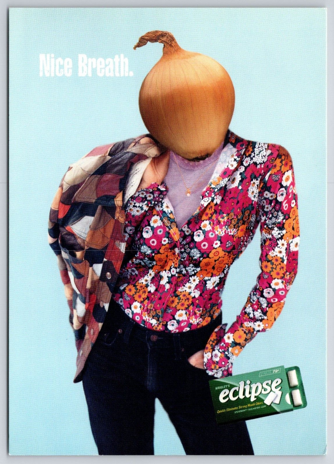 Groovy Dressed Onion Head Bad Breath Girl Eclipse Sugar Free Gum Ad Postcard