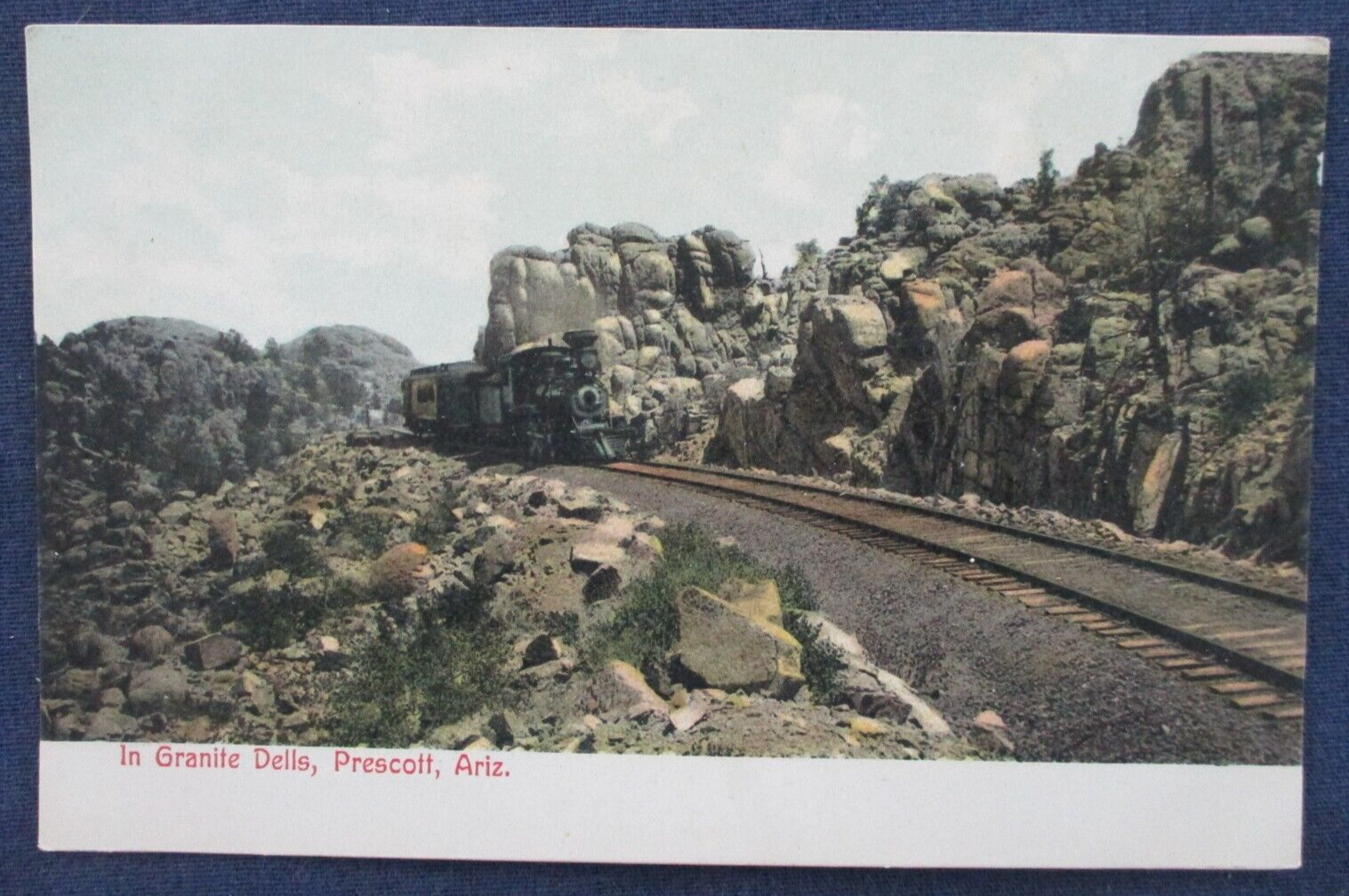 ca1910 Prescott Arizona Train in Granite Dells Postcard