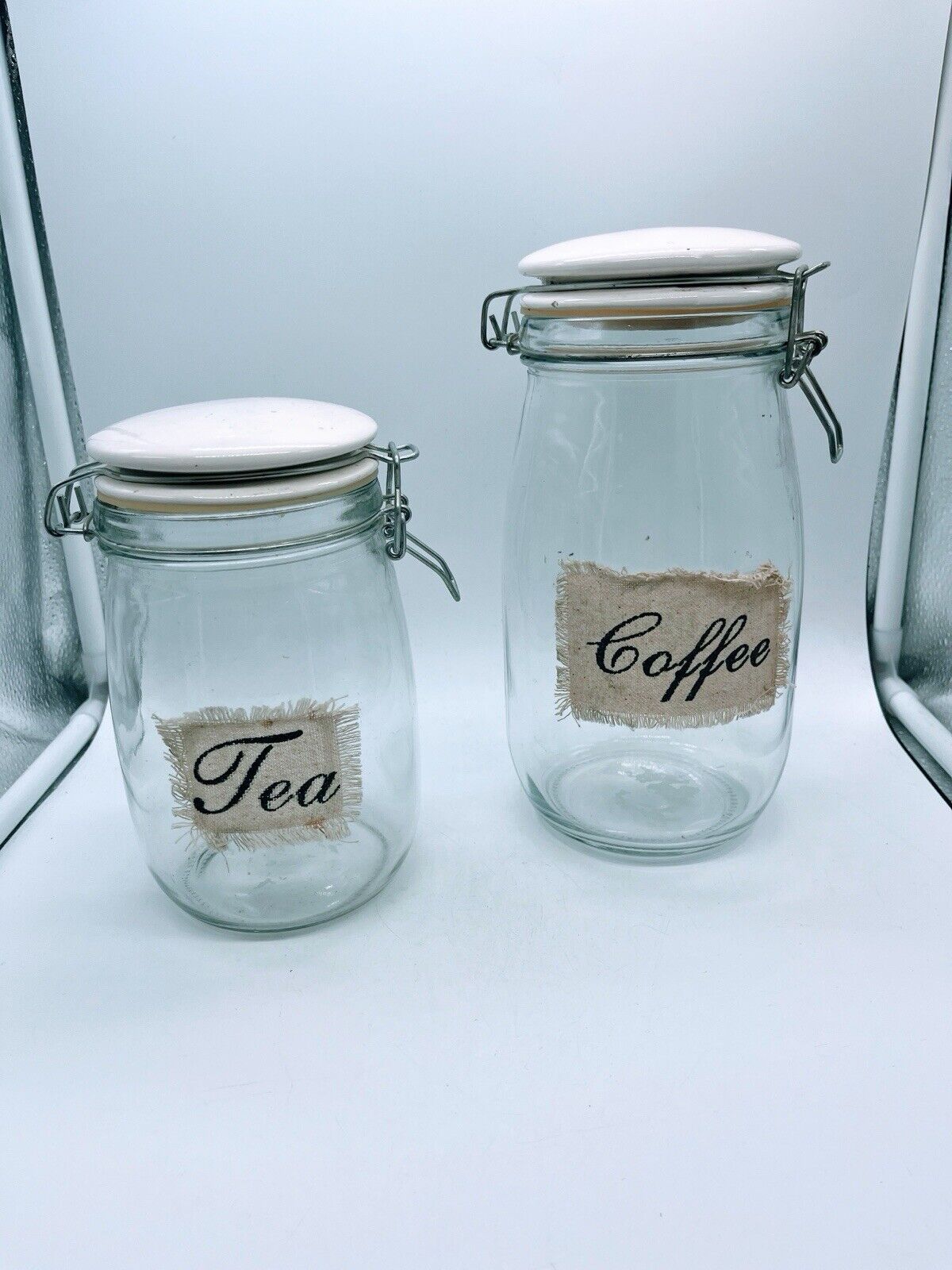 Coffee & Tea Clear Glass Canisters 