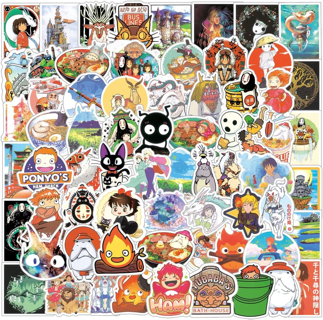 100Pcs Hayao Miyazaki Studio Ghibli Stickers Pack, Anime Cartoon Vinyl 