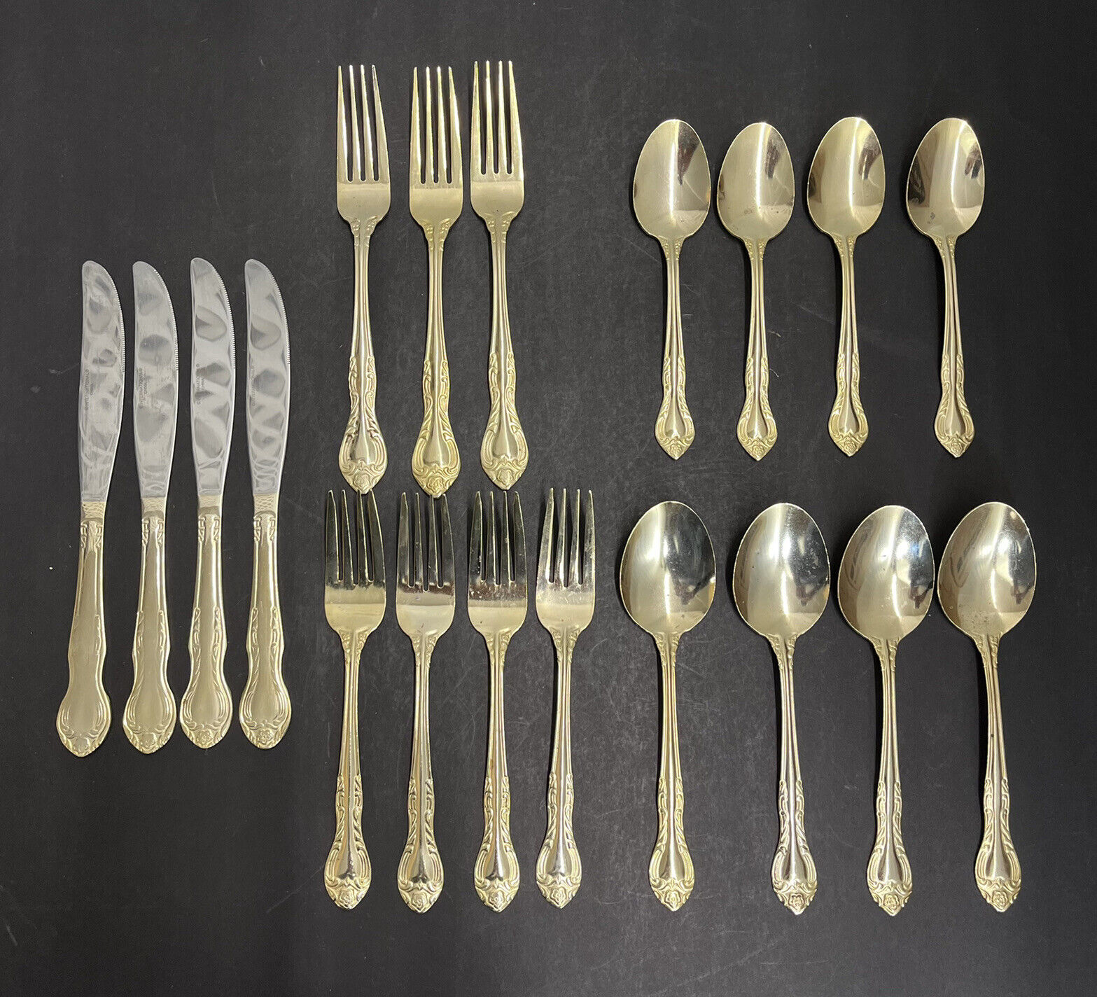 International Silver Stainless Gold Electroplate Flatware Set Of 19 Pcs