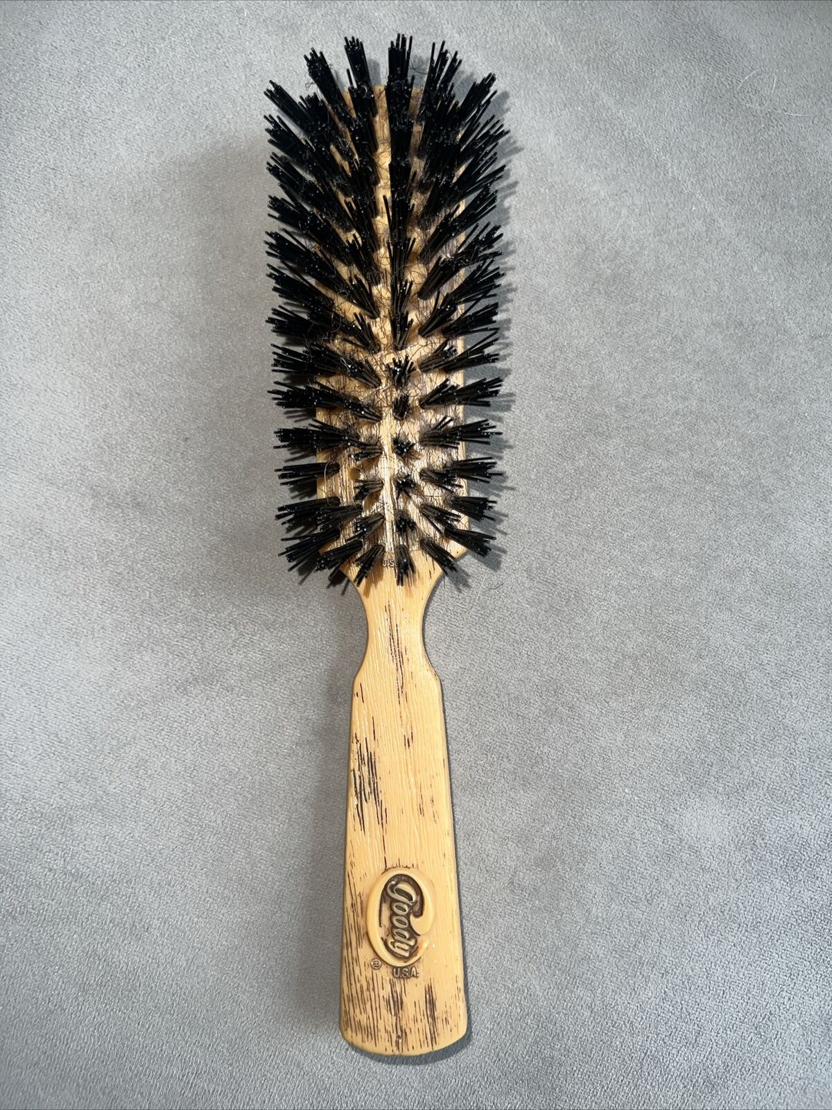 Goody 8” Nylon Bristle Smoothing Lightweight Plastic Hair Brush Faux Wood Grain