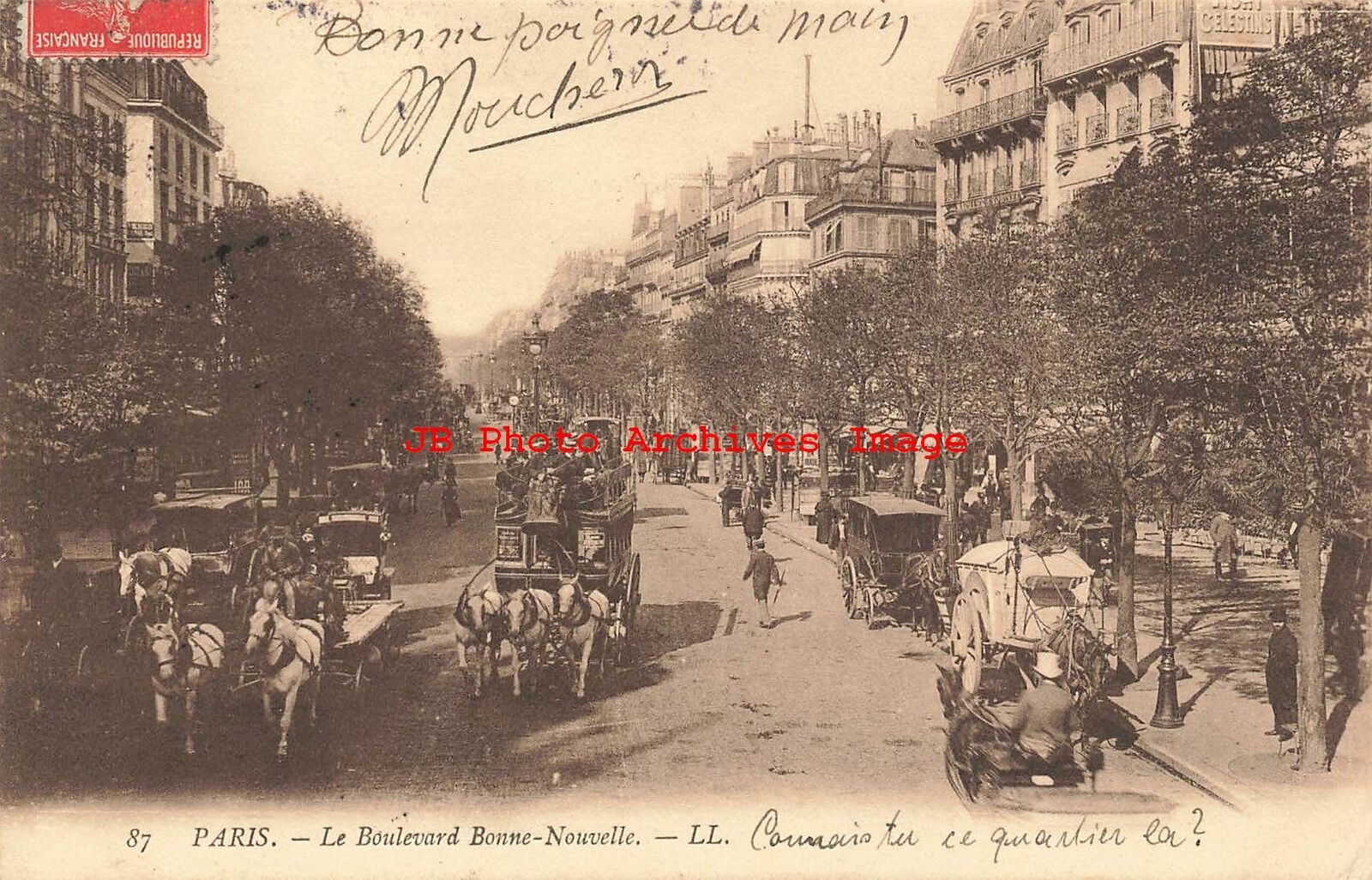France, Paris, Le Boulevard Bonne-Nouvelle, 1907 PM, Stamp, LL No 87