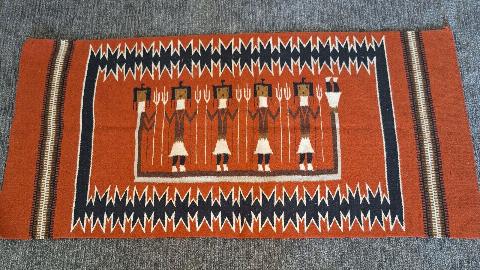 Vintage Navajo Style Yei Women Rug Wall Hanging Burnt Orange 61\
