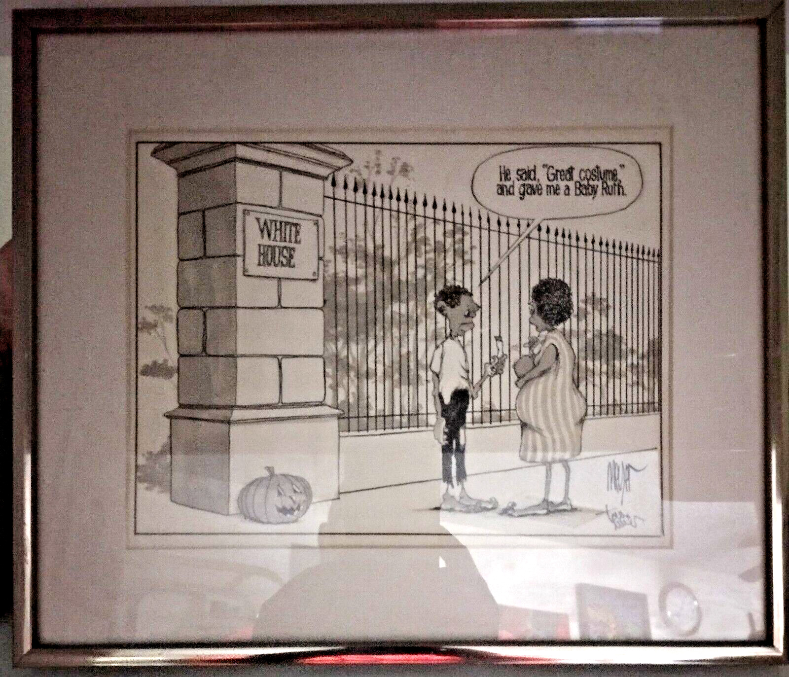 Hand Signed Vintage White House Political Cartoon Black Afro-American Tom Meyers