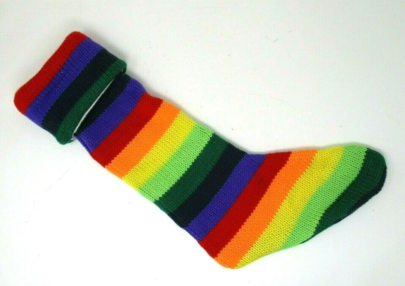 Rainbow Christmas Stocking Knit Striped 20 inch