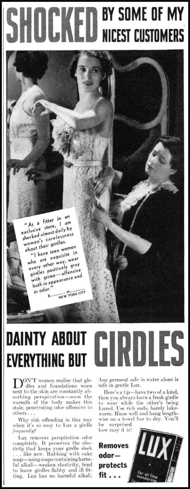 1937 Women being dressed  girdle Lux detergent vintage photo Print Ad  adL43