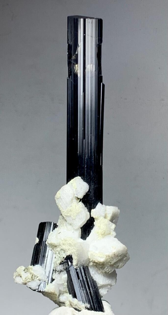 138 Ct  Black Tourmaline Crystal Specimen Combine With Albite from Pakistan