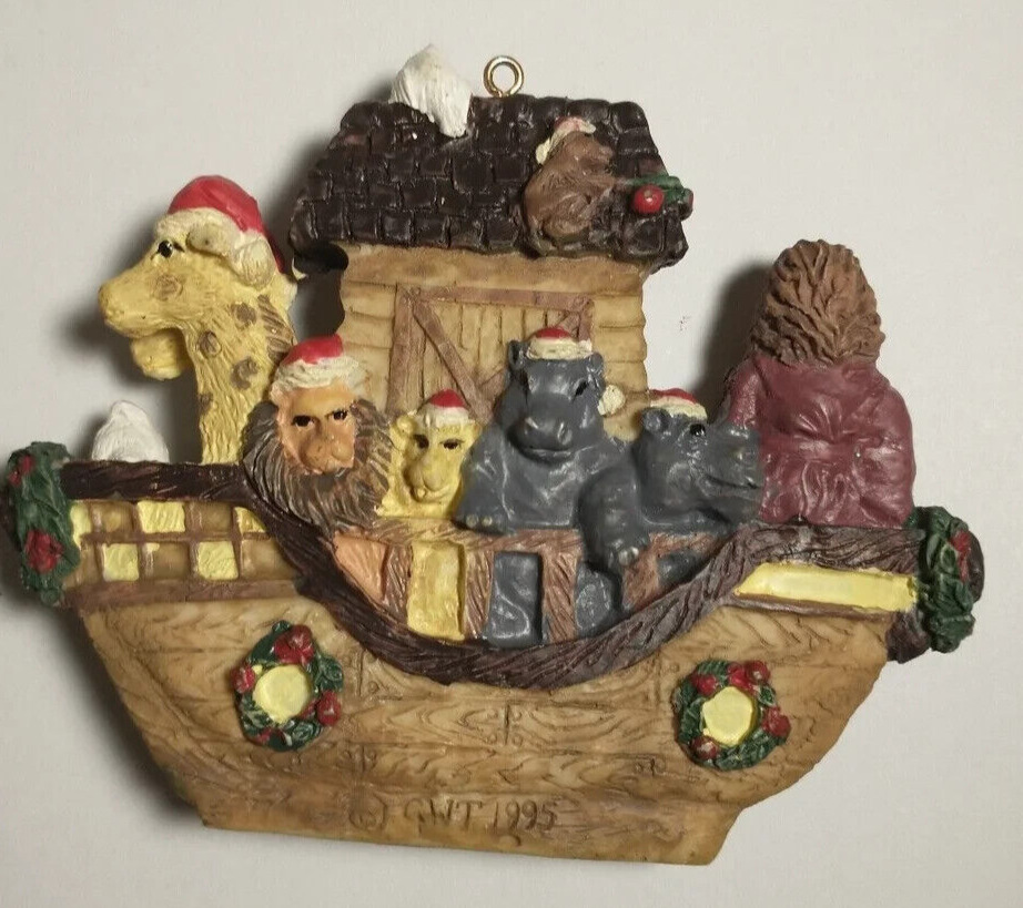 Vtg 1995 Noah\'s Ark Christmas Bible Animal Boat Ship Ornament (01)
