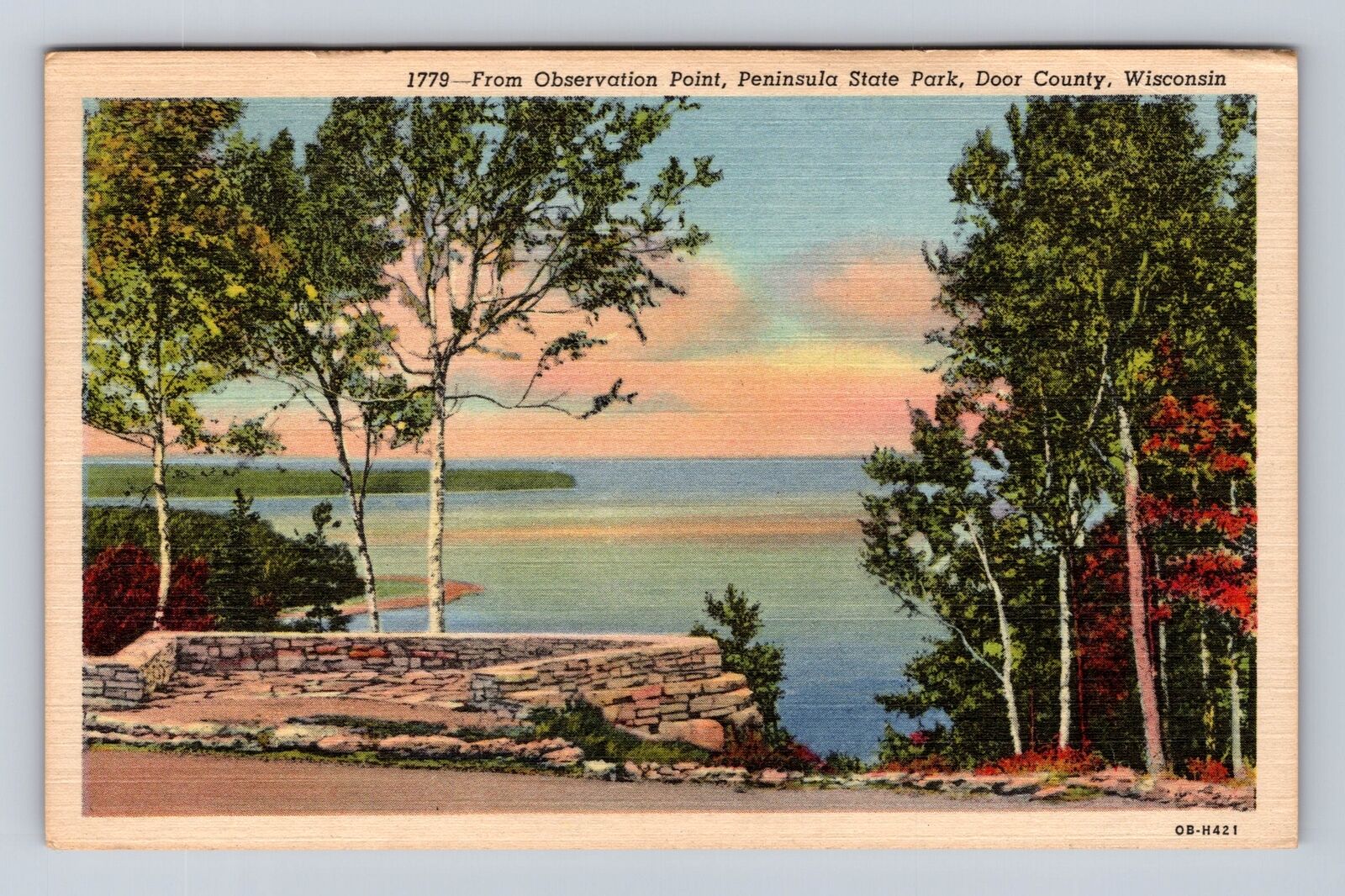 Observation Point WI-Wisconsin, Peninsula State Park, Antique Vintage Postcard