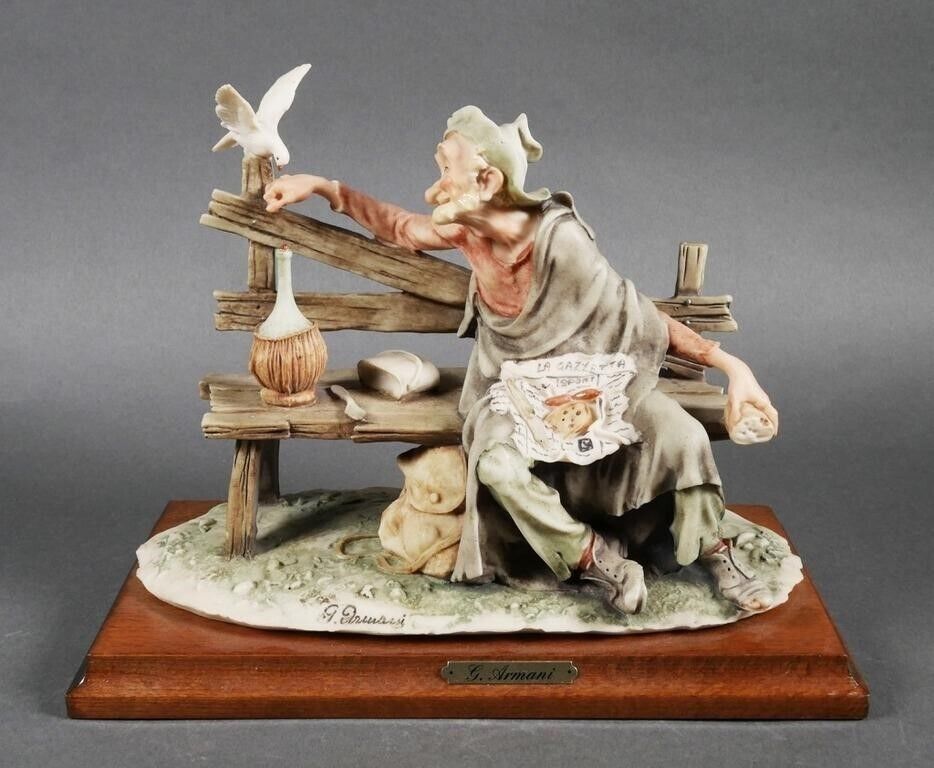 VINTAGE Tramp Feeding Dove - Old Man With Bird Capodimonte, G. Armani Figurine
