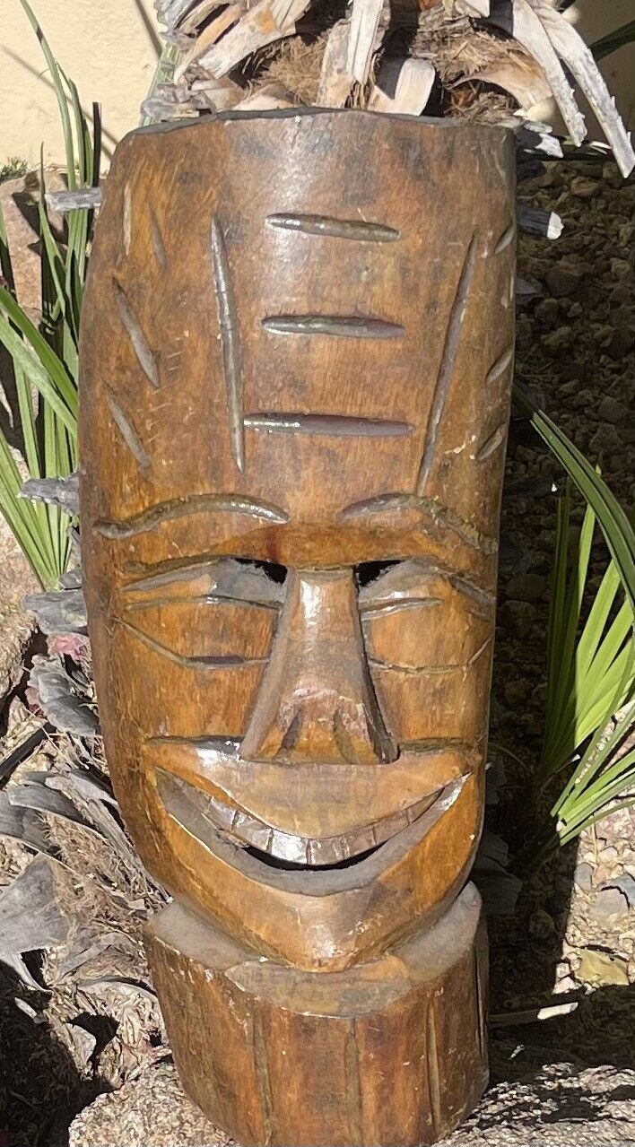 Vintage Hand-Carved Wood Hawaiian Tiki Mask Wall Hanging