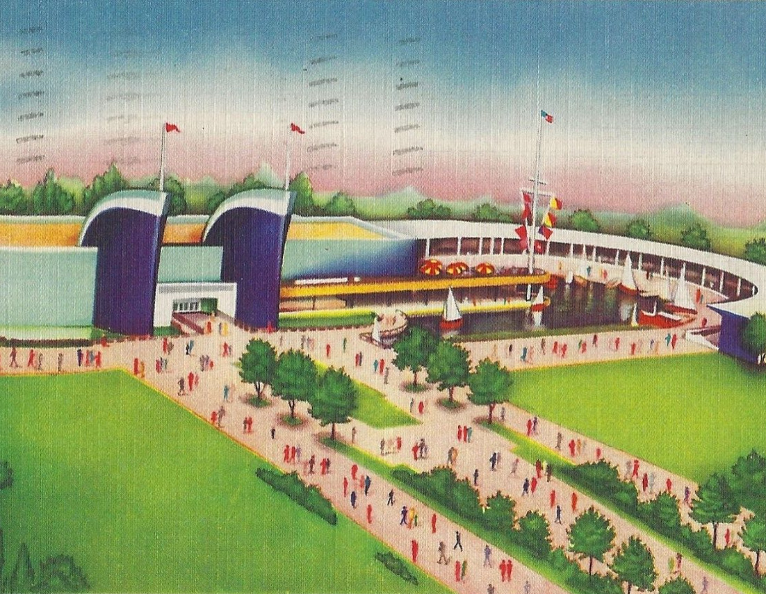 Vintage Postcard 1939 New York Worlds Fair Maritime Building Linen