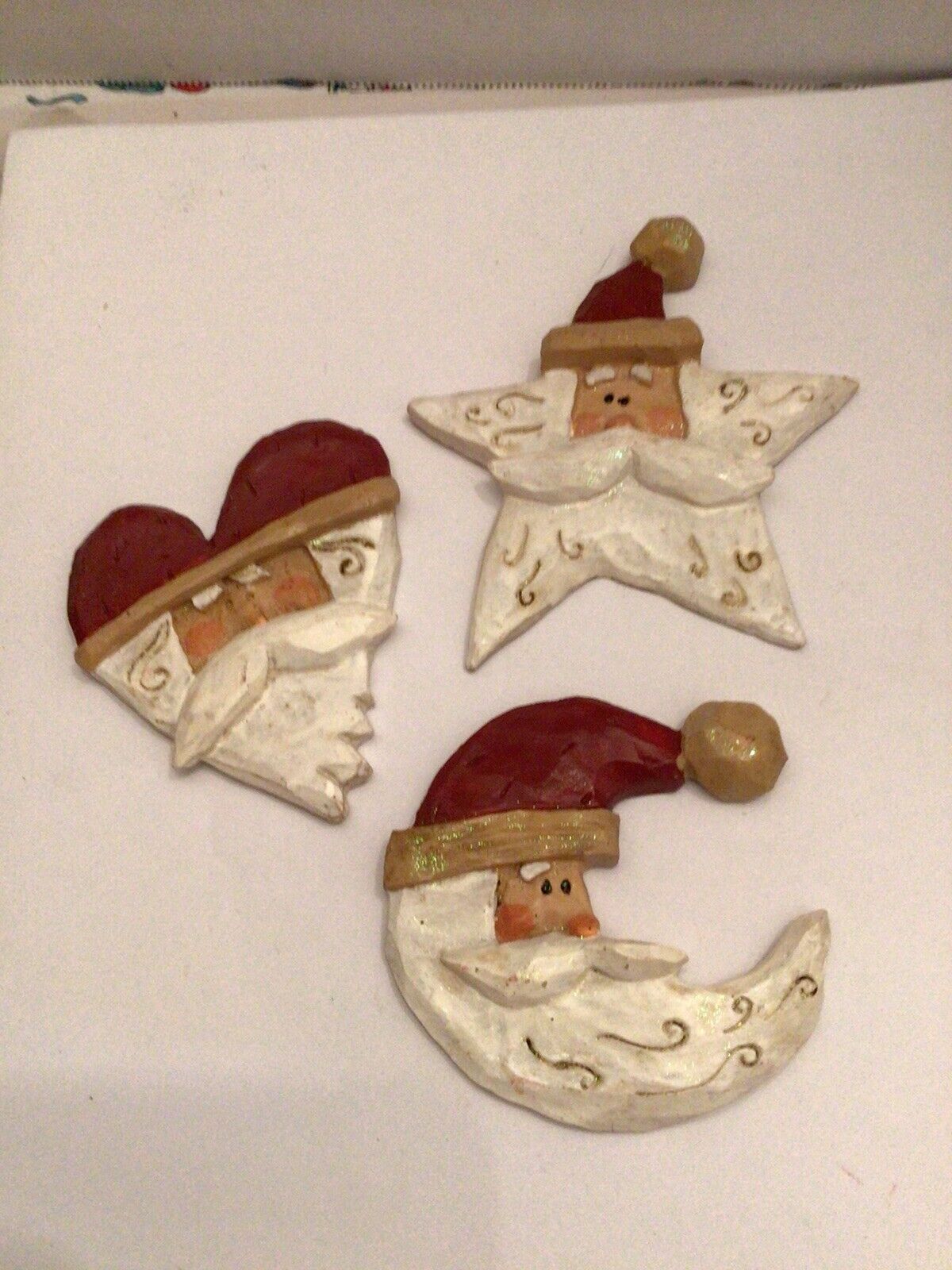 Kurt Adler Santa Face Star Heart Moon Ornaments Lot Of Three Approx 4”t