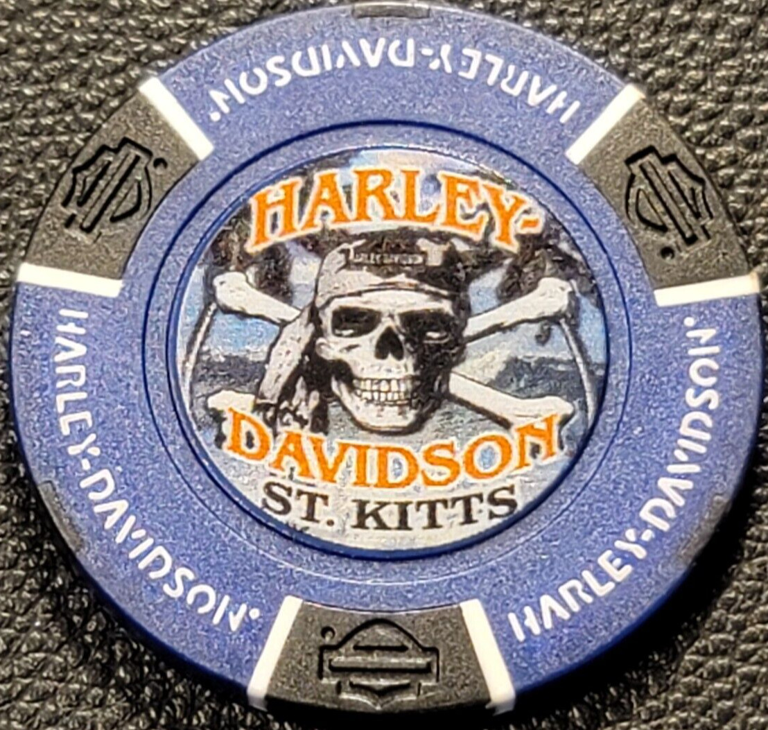 HD ST. KITTS - Blue/Black Full Color) International Harley Poker Chip