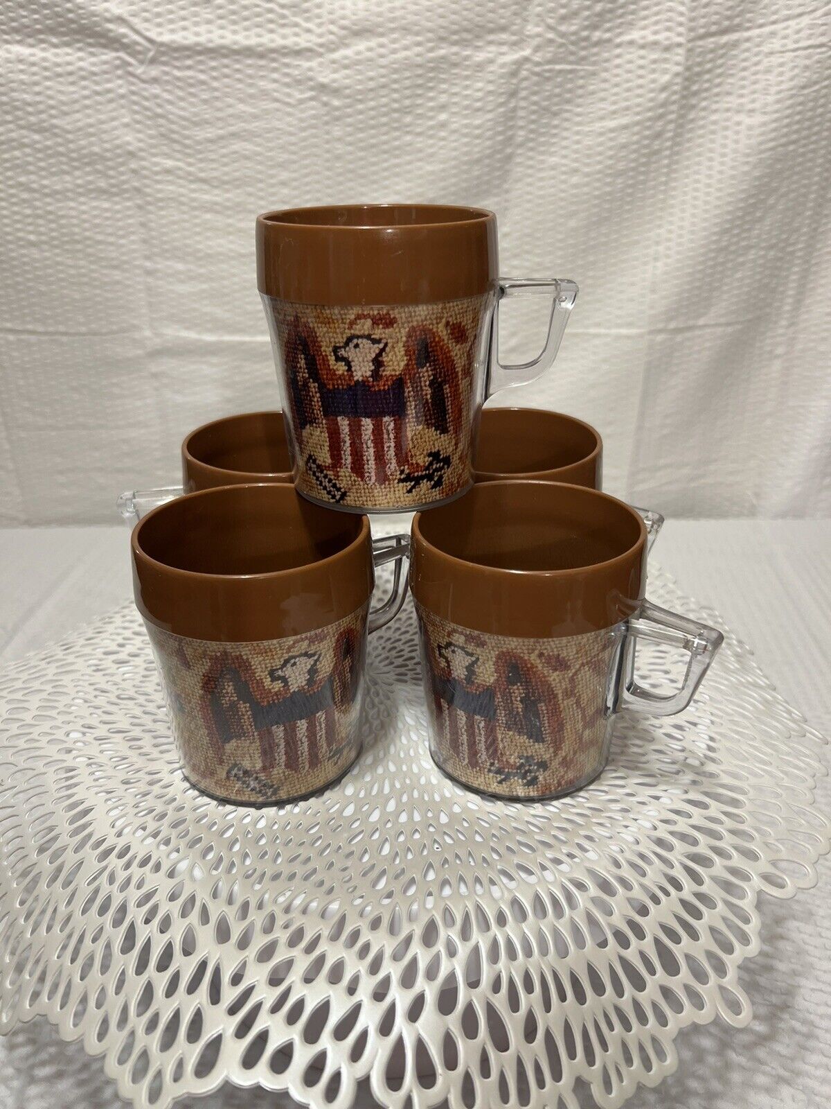 Vintage American Eagle Centennial Cross Stitch Plastic Coffee Cups