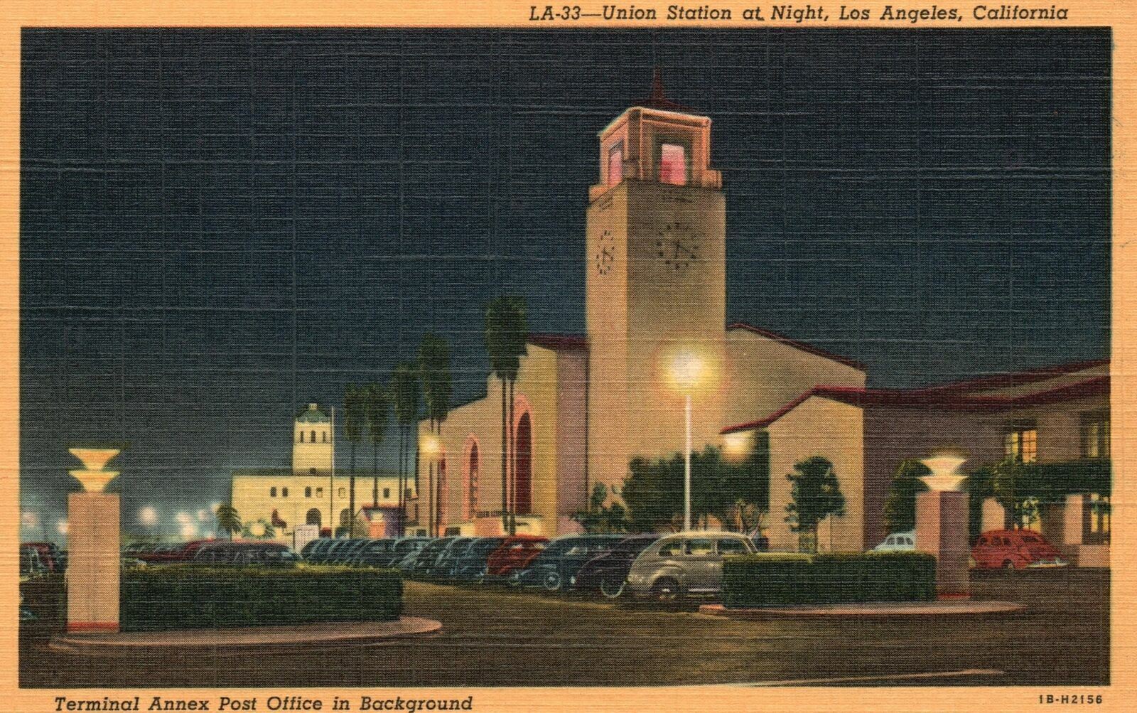 Vintage Postcard Union Station Night Terminal Annex Post Office Los Angeles CA