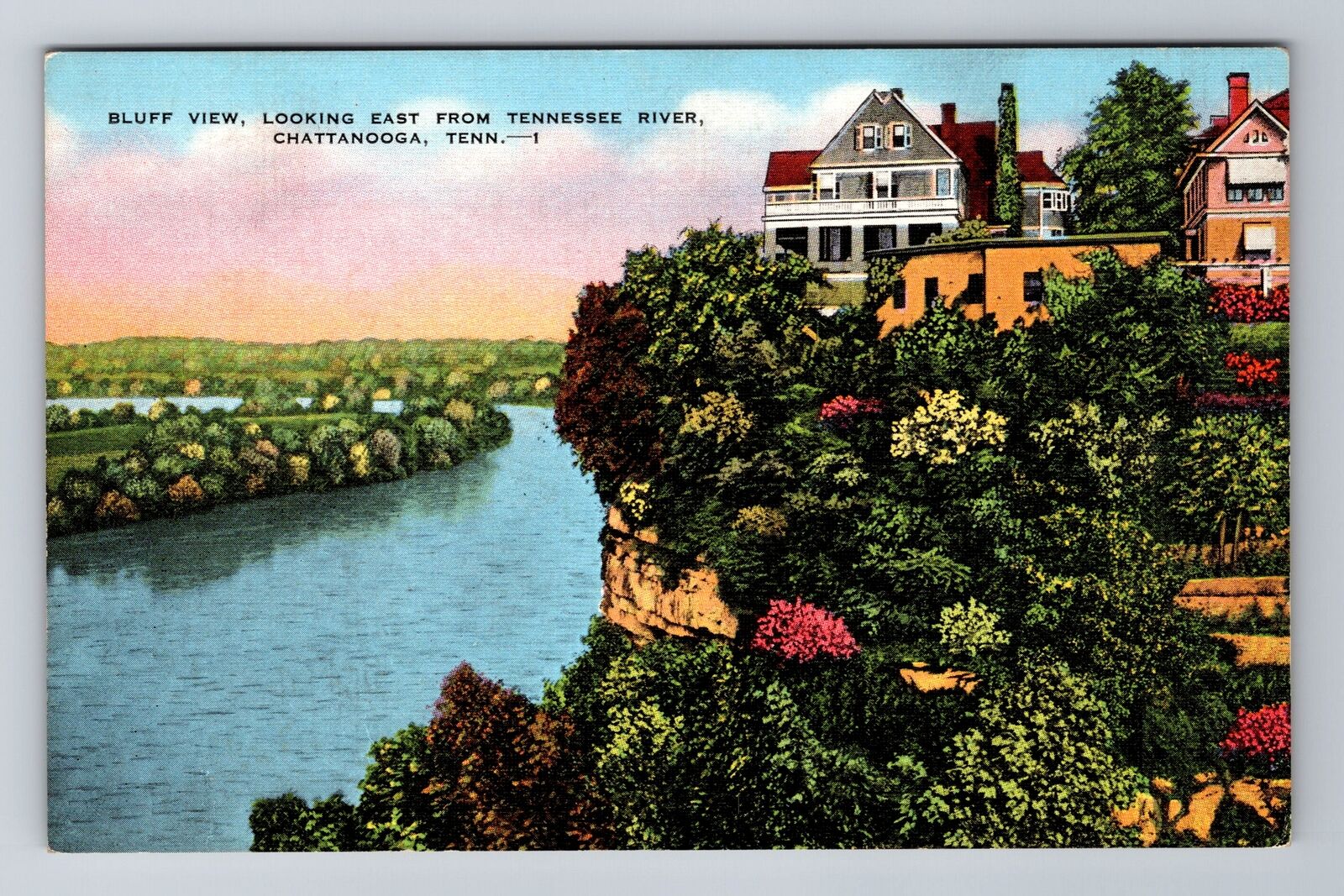 Chattanooga TN- Tennessee, Bluff View, Looking East From River, Vintage Postcard
