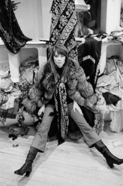 singer Fran�oise Hardy in a fur coat in Paris in the 60s France 1960 OLD PHOTO