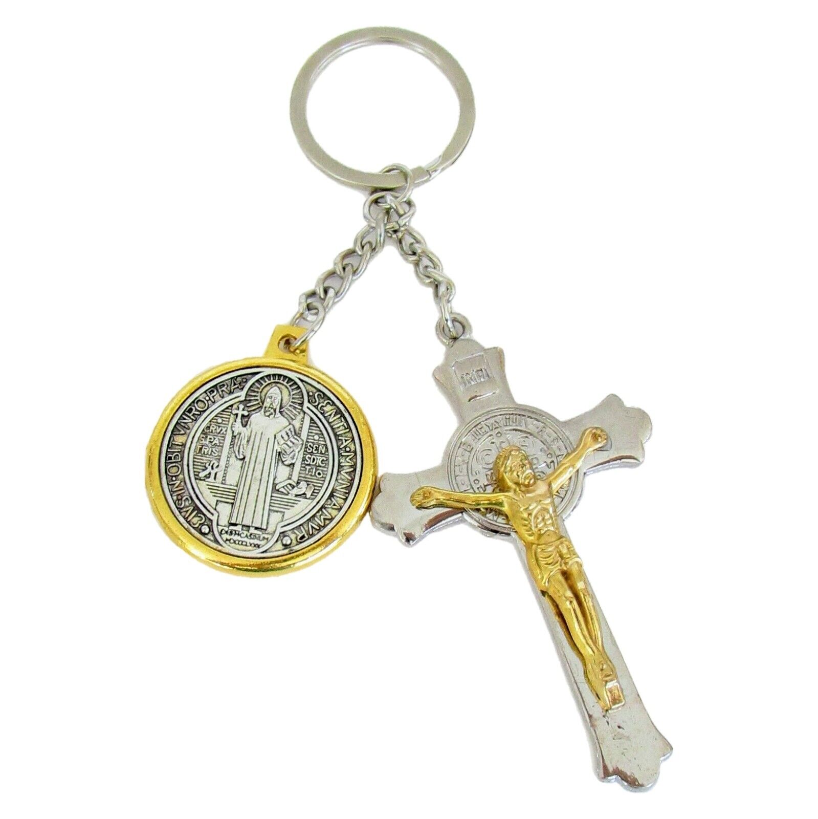 Llavero de San Benito Medalla y Cruz / St Benedict Key Chain With Medal & Cross