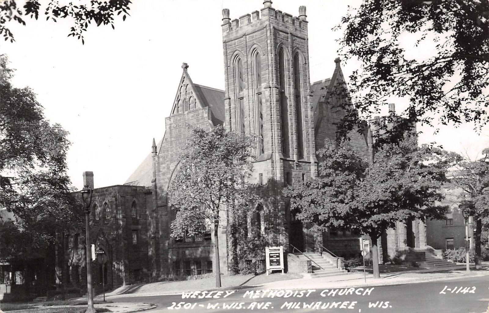 Milwaukee WI Wesley United Methodist Church~Gothic Architecture RPPC 1940s