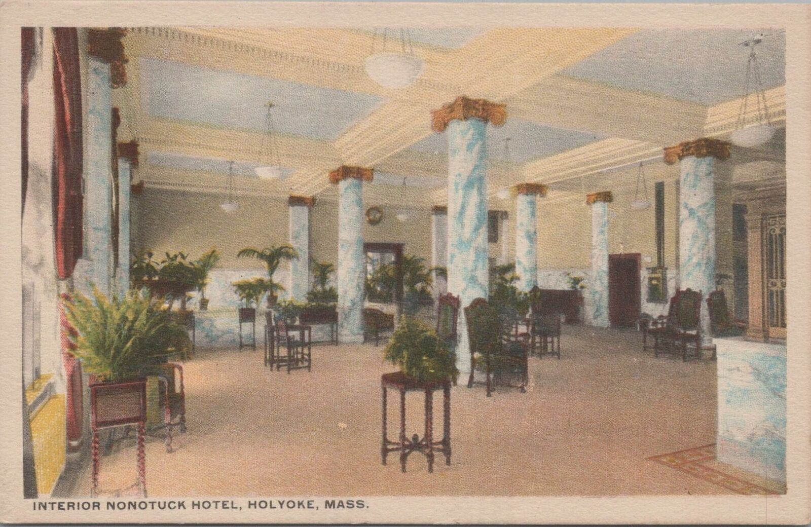 Postcard Interior Nonotuck Hotel Holyoke MA