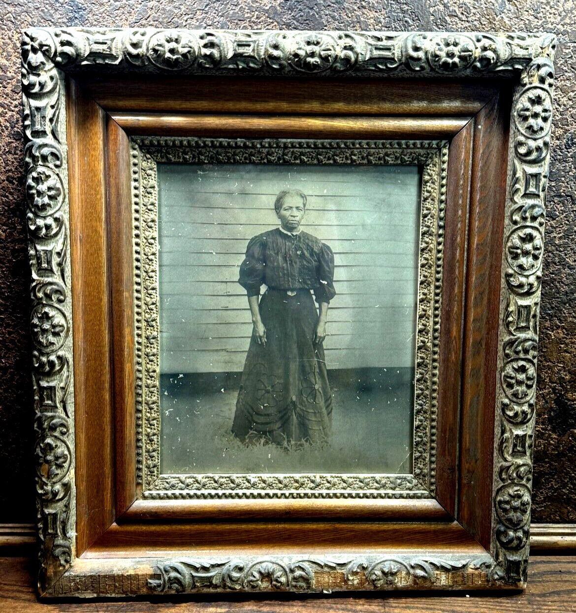 Antique African American Woman Photo w Orig Frame ~ Id\'d Plantation House Worker