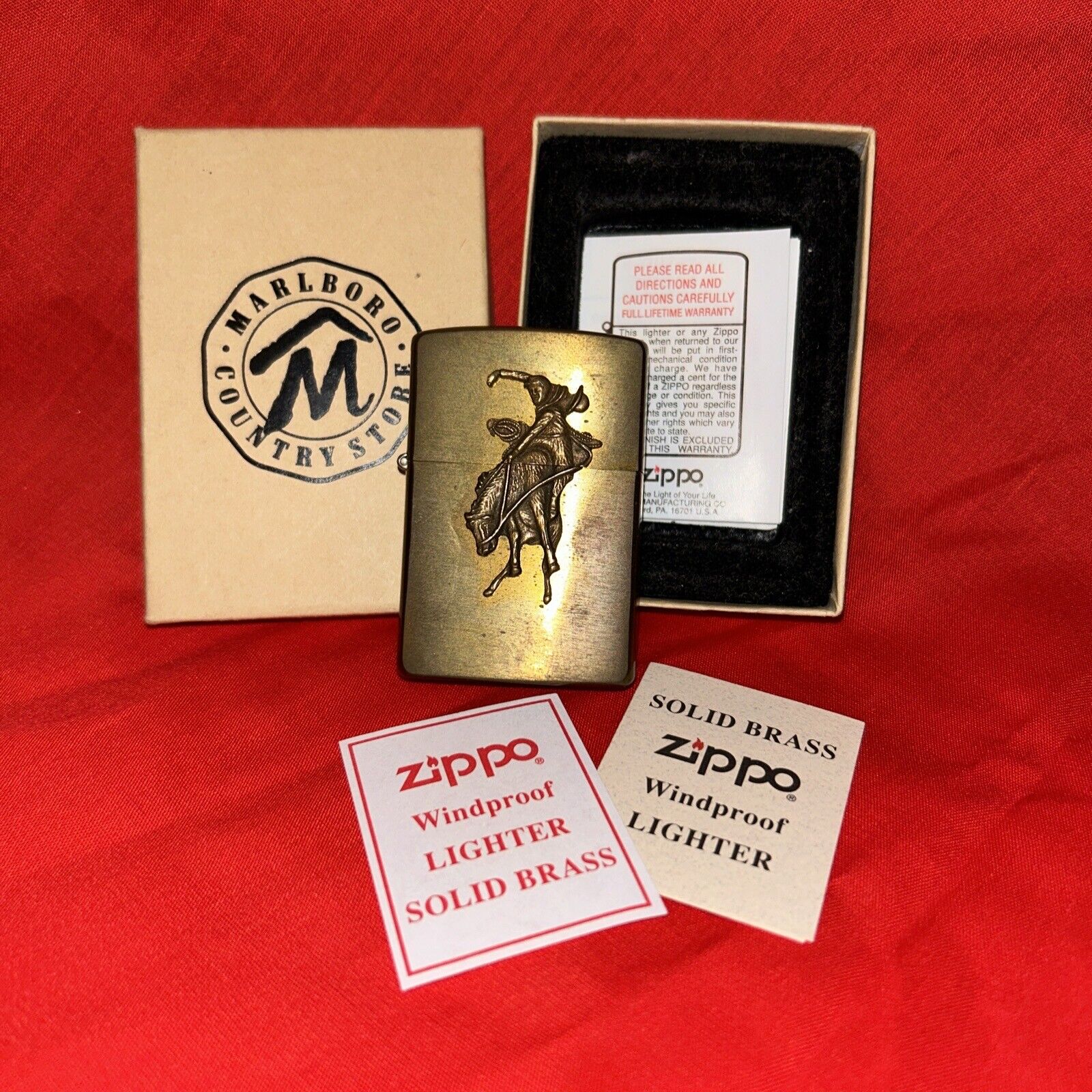 Vintage Unfired Marlboro Lighter Cowboy on Horse Solid Brass Zippo Made in USA