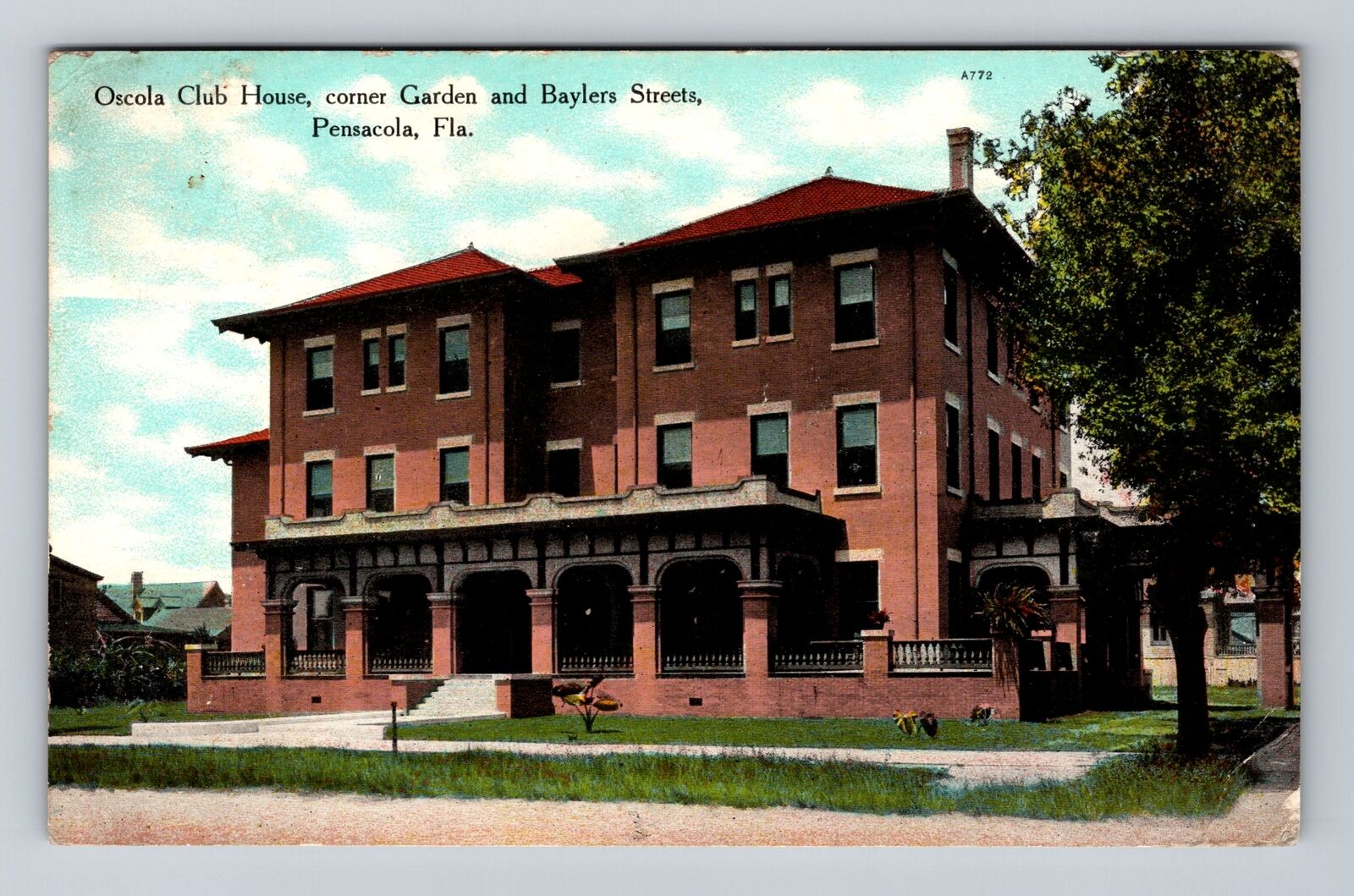 Pensacola FL-Florida, Oscola Club House, Antique Souvenir Vintage Postcard