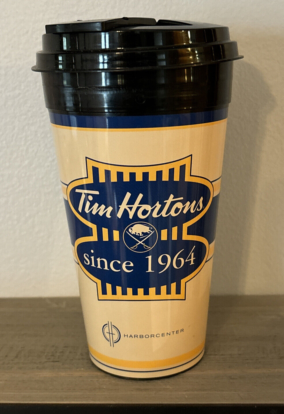 RARE Tim Hortons Buffalo Sabres Travel Coffee Mug Harbor Center Souvenir Cup EX+