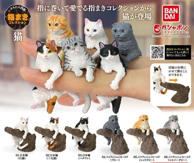 Bandai Gashapon Figure Yubimaki Collection Cat Set of 6 Japan Scottish Fold