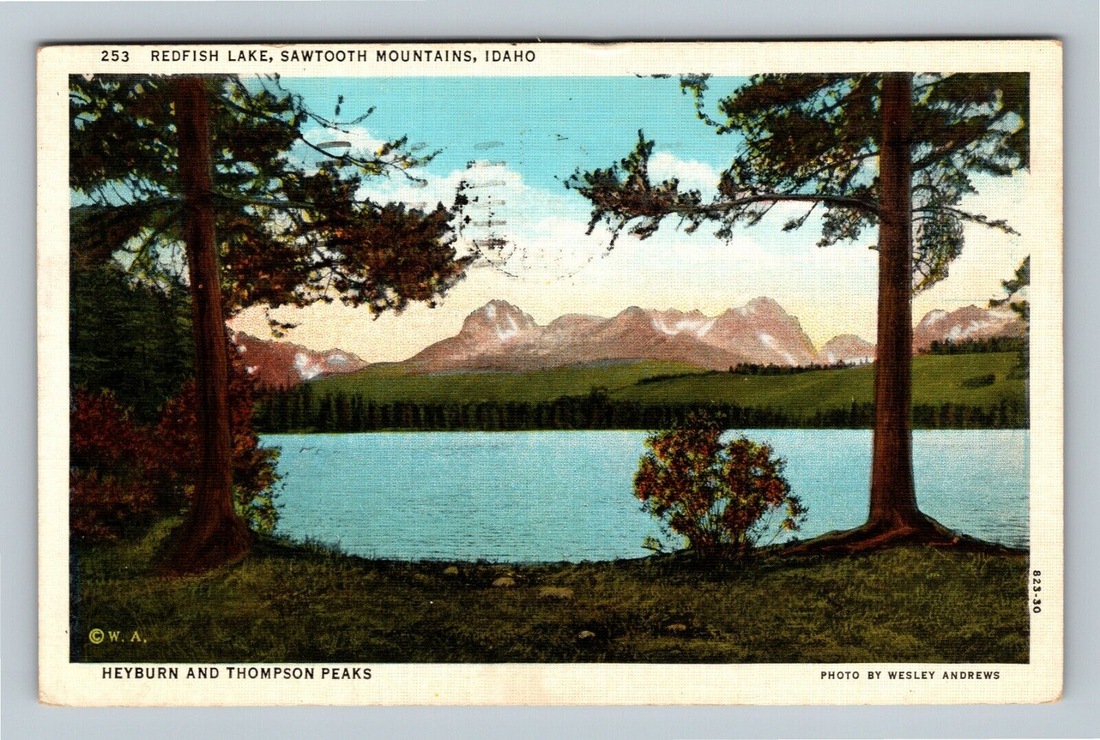 Redfish Lake Sawtooth Mountains Heyburn & Thompson Peaks Idaho Vintage Postcard