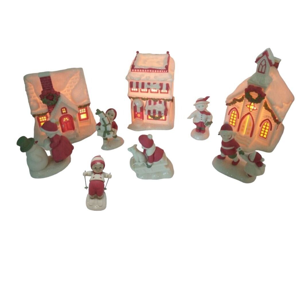 Dept 56 2002 Holly Lane Lighted Christmas Village Simple Traditions Bundle of 9