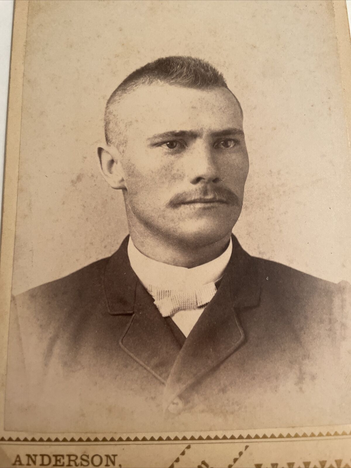 Antique Cabinet Card Photo Mohawk Crew Military Haircut 1890 Mustache Indiana