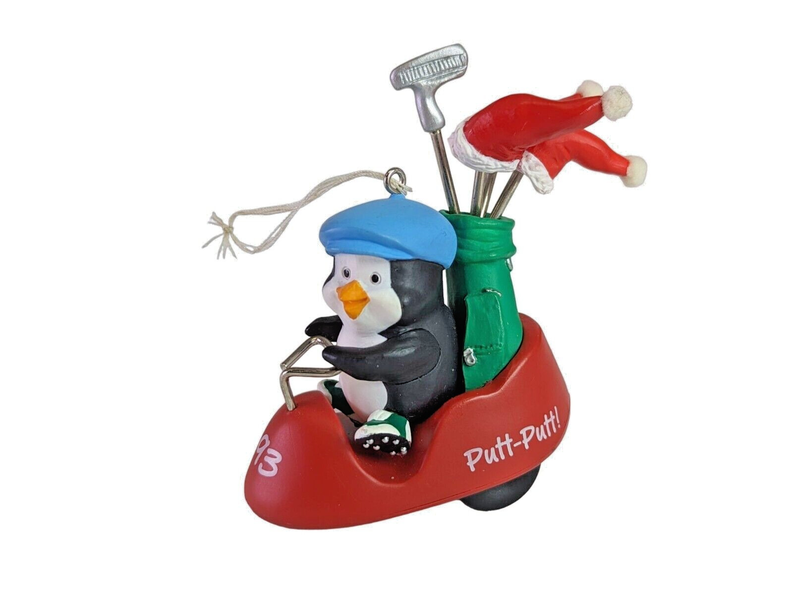 1993 Hallmark Putt Putt Penguin Red Golf Cart Christmas Ornament No Box EUC