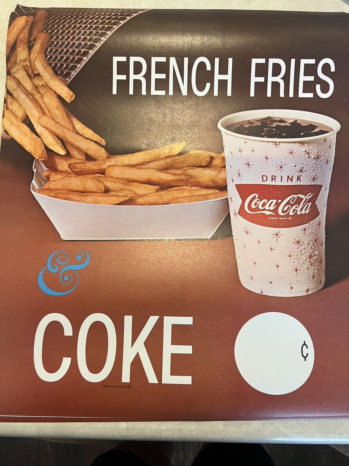 Vintage Coca Cola Ad Poster Display French Fries & Coke MEDIUM