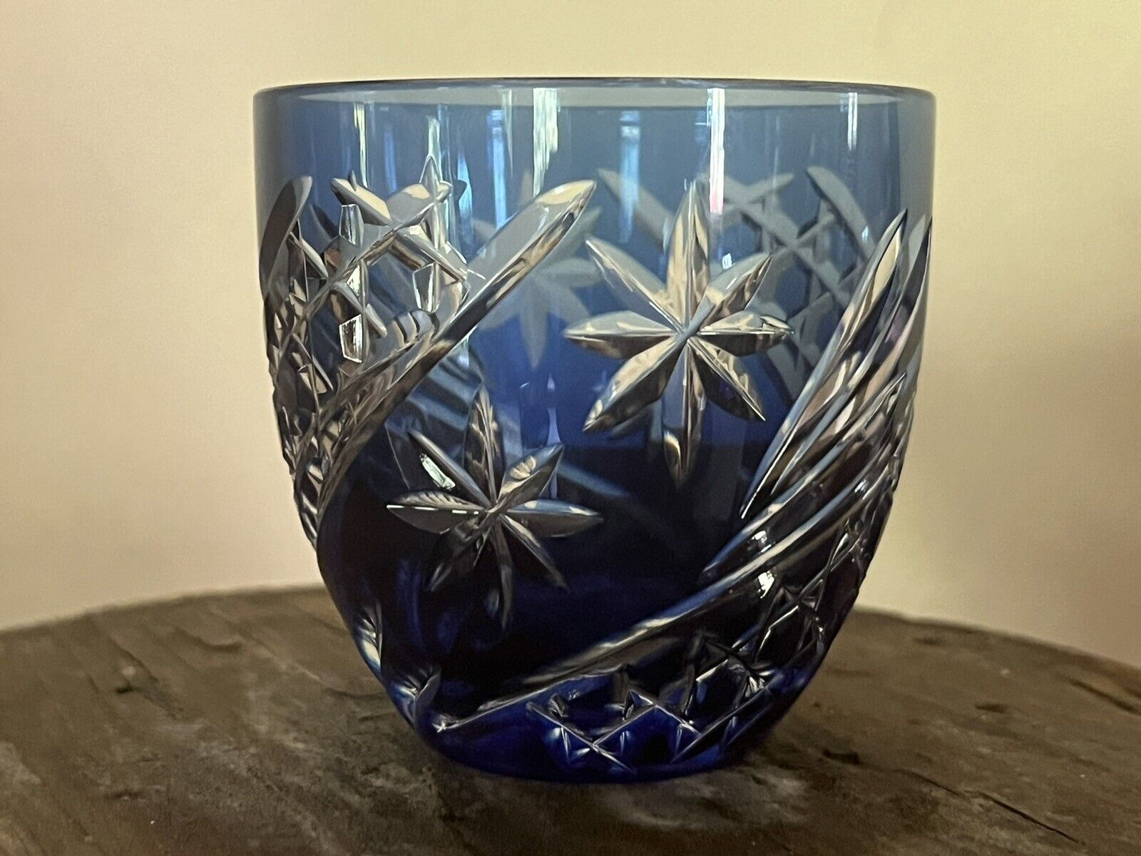 Kagami Blue Crystal Edo Kiriko Sake Glass 