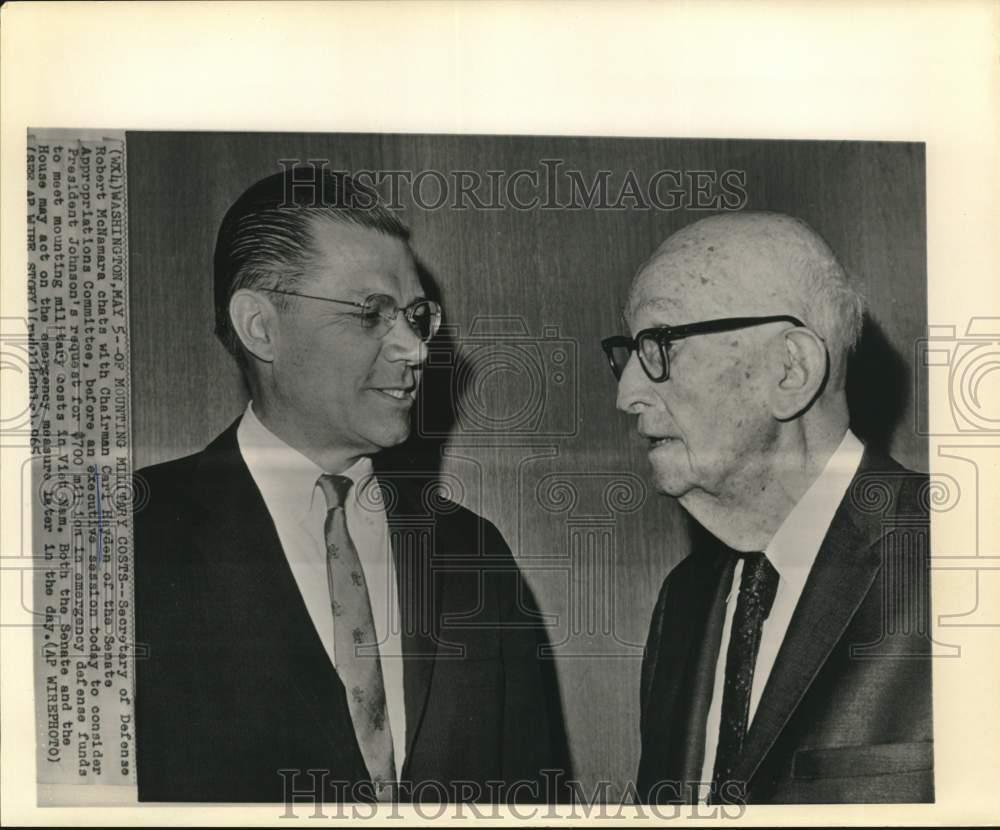 1965 Press Photo Defense Secretary Robert McNamara with Senator Carl Hayden