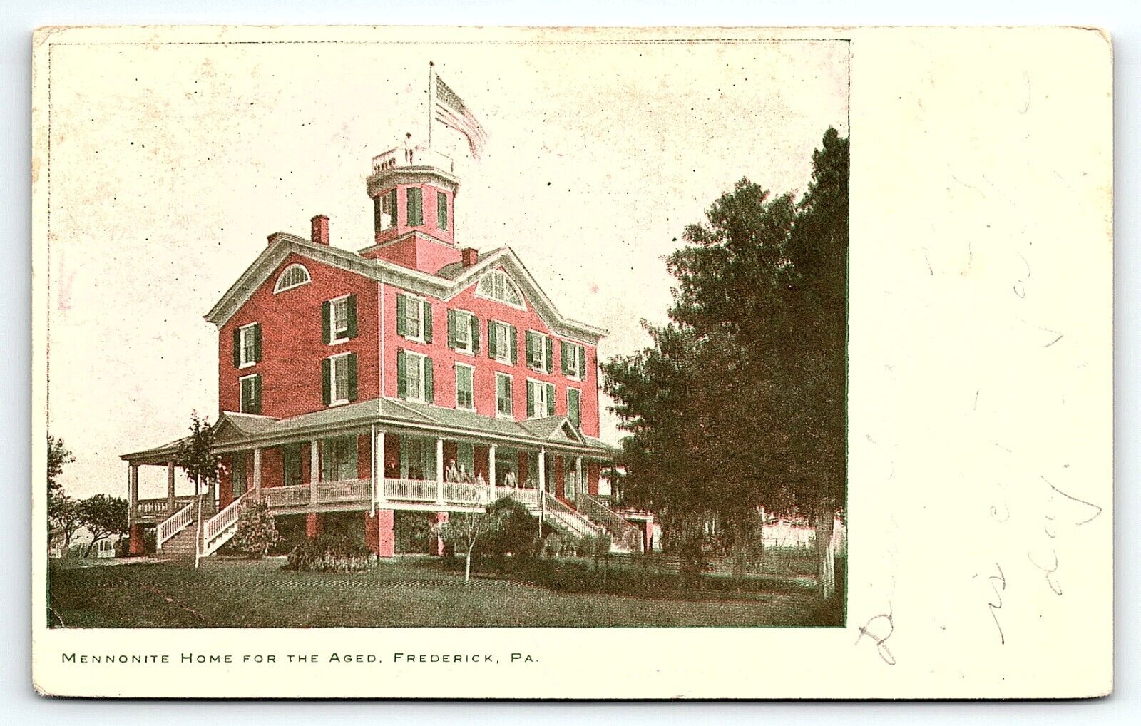 1907 FREDERICK PA MENNONITE HOME FOR THE AGED HAND TINTED EARLY POSTCARD P4114
