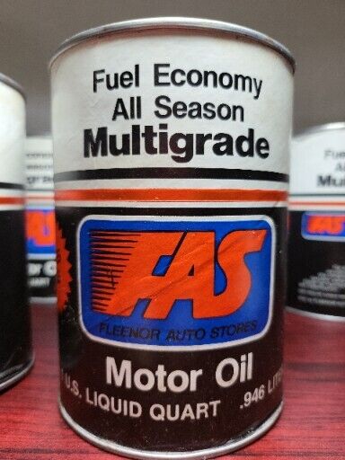 1qt RARE FAS Fleenor Auto Stores Vintage Motor Oil Can Multigrade 50-75% Full