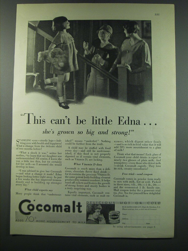 1930 Cocomalt Drink Ad - This can\'t be little Edna