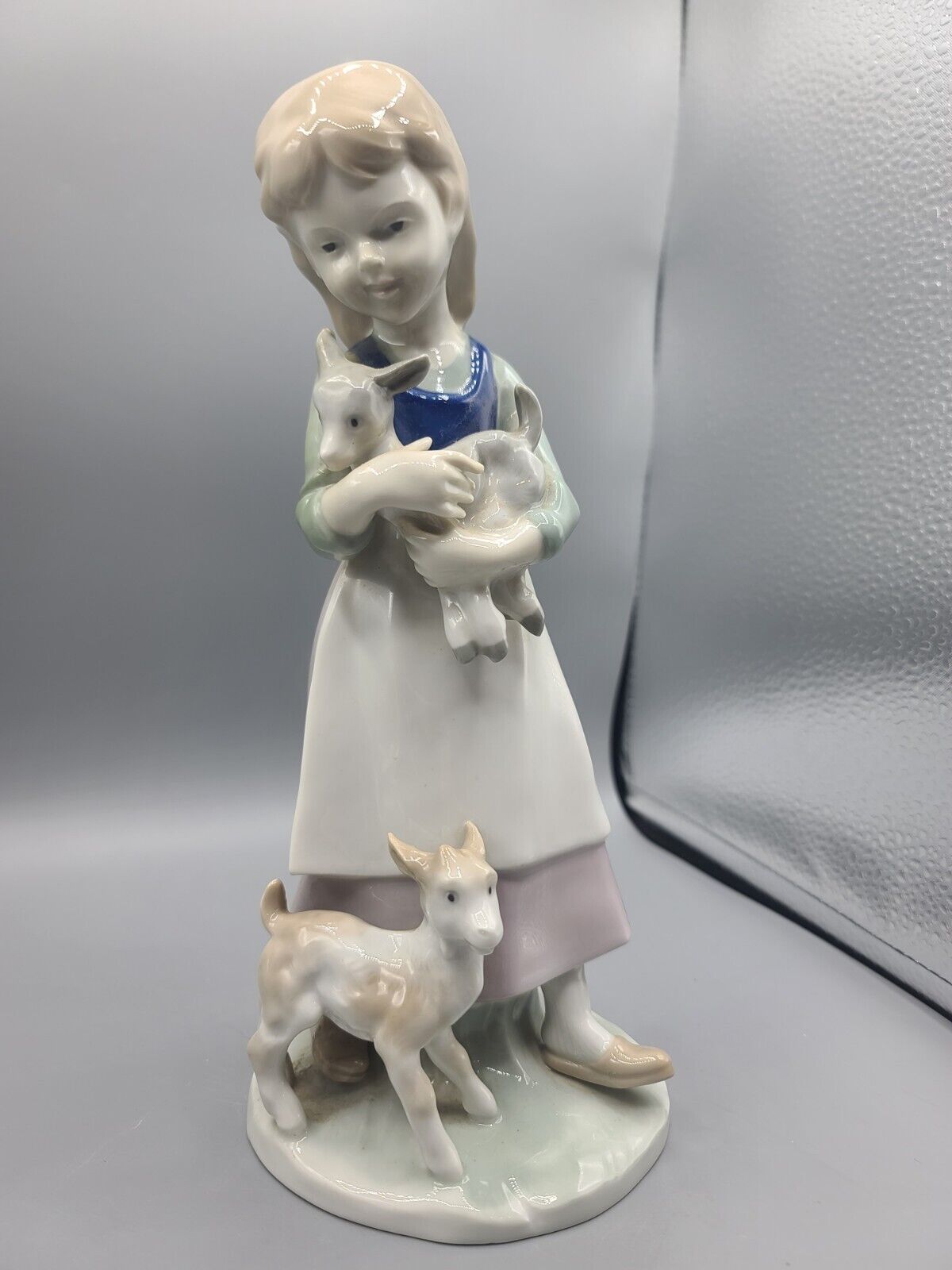 German GDR S Crown Mark Porcelain Figurine Girl Holding Lamb