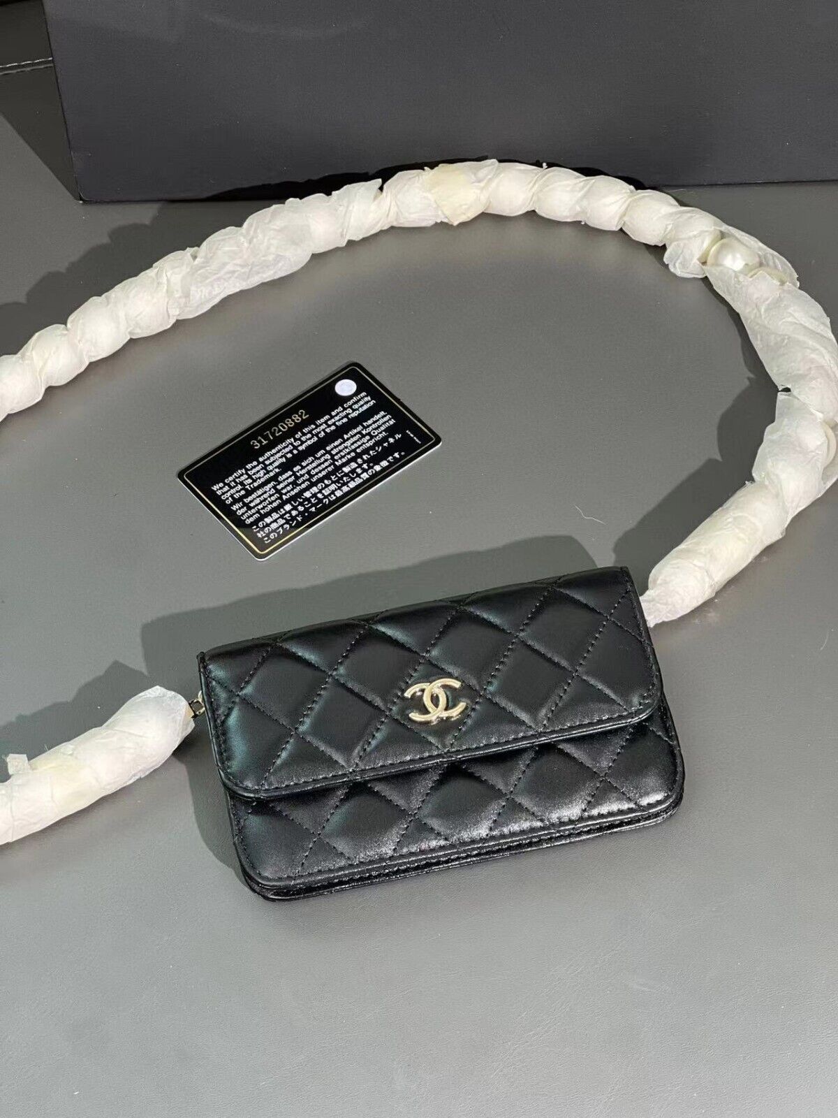 99new Chanel Black Sheepskin pearl bag breast bag