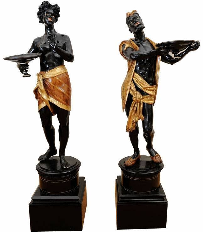 Antique Early 20th c. Pair of Exceptional 5\' carved wood Venetian Blackamoors