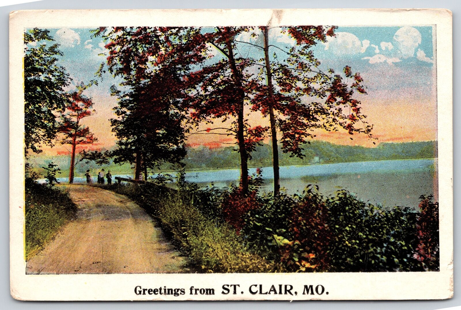 St Clair Missouri~Greetings~Children Playing On Riverbank~PM 1924 Postcard