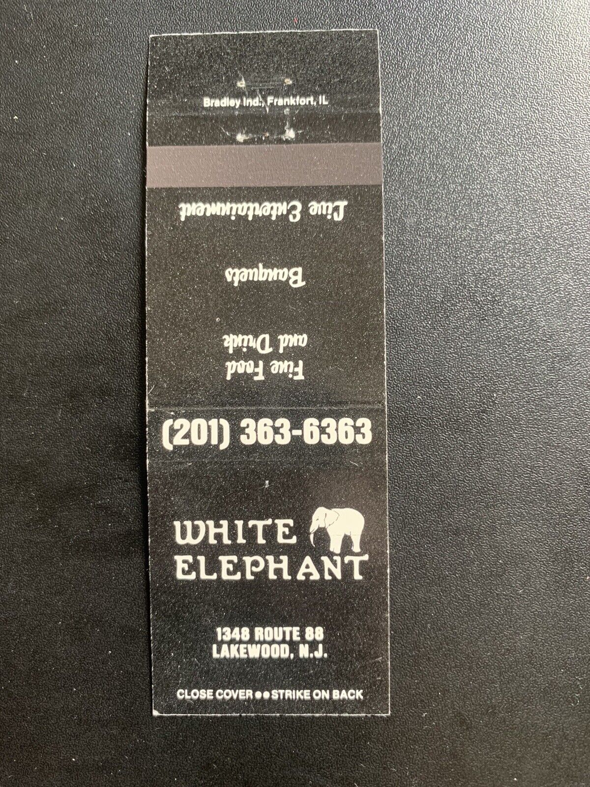 Matchbook Cover - White Elephant Lakewood New Jersey