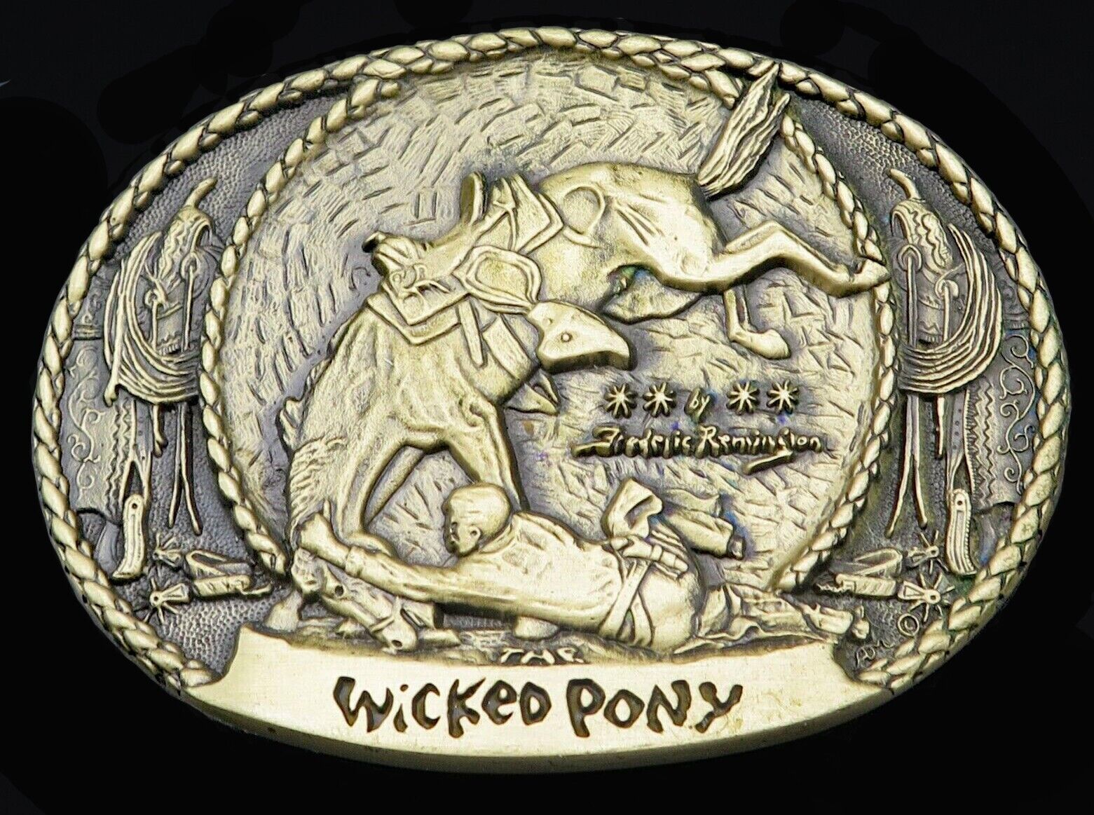 Wicked Pony Frederic Remington Cowboy Bronco Horse Brass Vintage Belt Buckle