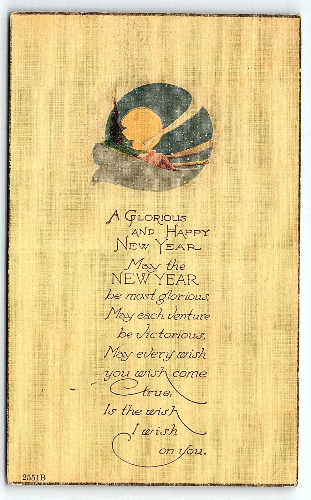 1921 A GLORIOUS AND HAPPY NEW YEAR PEACEFUL CABIN SNOW SCENE POSTCARD P3657