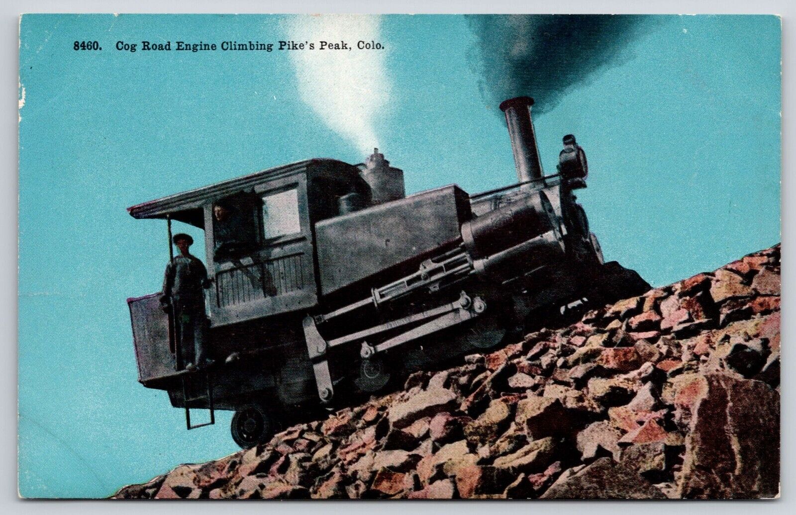 Cog Road Engine Climbing Pikes Peak Colorado Postcard Train Conductor Whistle