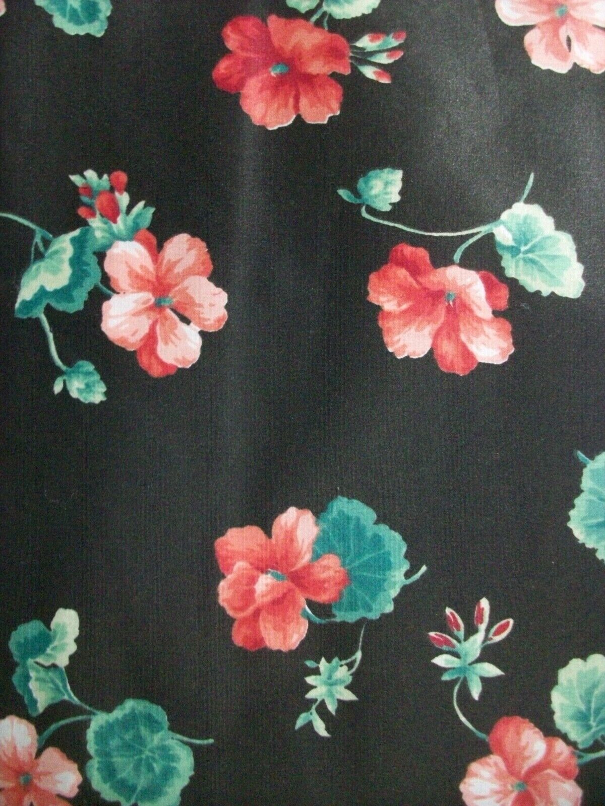 Vintage 1980s Concord Joan Kessler Cotton Floral Fabric Geranium on Black 3 yds